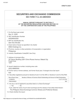 Securities and Exchange Commission Sec Form 17-A, As Amended