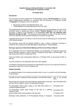 Supplementary Pre-Listing Information in Connection with the Demerger of Trustpower Limited