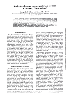 Ancient Endemism Among Freshwater Isopods (Crustacea, Phreatoicidea)