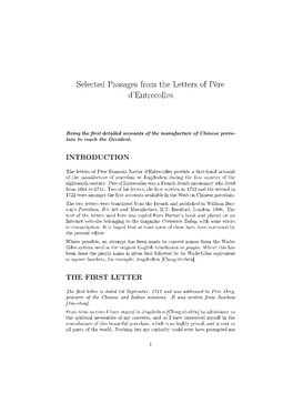 Selected Passages from the Letters of Père D'entrecolles