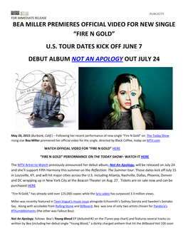 Bea Miller Premieres Official Video for New Single “Fire N Gold” U.S