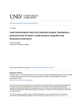 Lead Contamination Risks from Imported Candies: Developing a Protocol to Test for Lead in Candy Products Using the X-Ray Flouresence Instrument