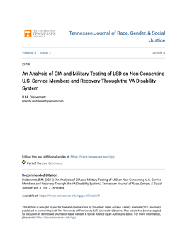 An Analysis of CIA and Military Testing of LSD on Non-Consenting U.S. Service Members and Recovery Through the VA Disability System