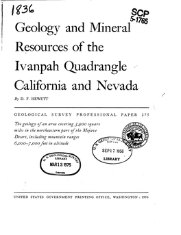 Geology and Mineral Resources of the Ivanpah Quadrangle California and Nevada