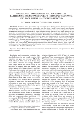 Overlapping Home Ranges and Microhabitat Partitioning Among Canyon Wrens (Catherpes Mexicanus) and Rock Wrens (Salpinctes Obsoletus)