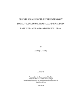 Representing Gay Sodality, Cultural Trauma and HIV/AIDS in Larry Kramer and Andrew Holleran