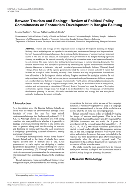 Between Tourism and Ecology : Review of Political Policy Commitments on Ecotourism Development in Bangka Belitung