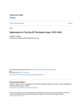 Nationalism in the Era of the Nation State, 1870-1945