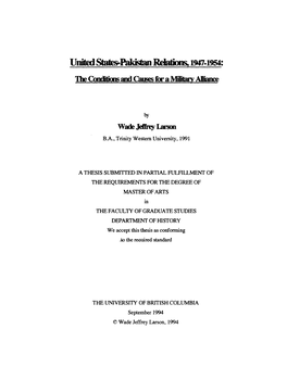 United States-Pakistan Relations, 1947-1954