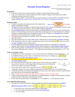 Dynamic System Response, Page 1 Dynamic System Response Author: John M