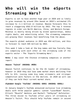 Who Will Win the Esports Streaming Wars?