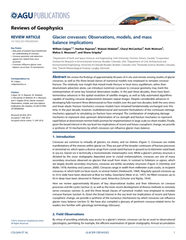 Glacier Crevasses: Observations, Models, and Mass 10.1002/2015RG000504 Balance Implications