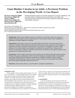 Giant Bladder Calculus in an Adult- a Persistent Problem in the Developing World: a Case Report