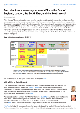 Euro Elections – Who Are Your New Meps in the East of England, London, the South East, and the South West?