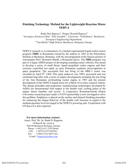 Finishing Technology Method for the Lightweight Reaction Motor NERVA