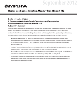 Denial of Service Attacks: a Comprehensive Guide to Trends, Techniques, and Technologies ADC Monthly Web Attacks Analysis, September 2012 1