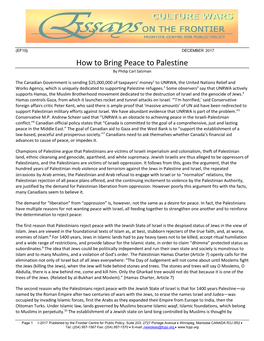 How to Bring Peace to Palestine by Philip Carl Salzman