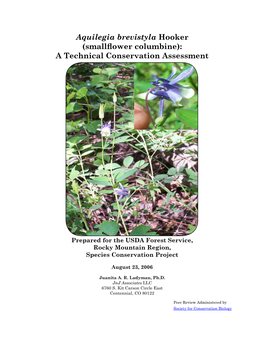 Aquilegia Brevistyla Hooker (Smallflower Columbine): a Technical Conservation Assessment