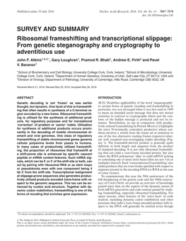 Ribosomal Frameshifting and Transcriptional Slippage: from Genetic Steganography and Cryptography to Adventitious Use John F