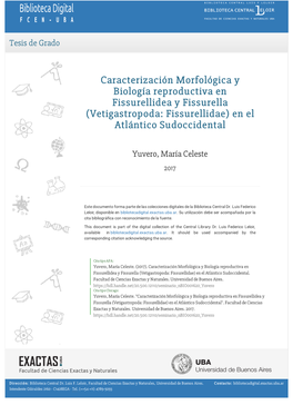 Caracterización Morfológica Y Biología Reproductiva En Fissurellidea Y Fissurella (Vetigastropoda: Fissurellidae) En El Atlántico Sudoccidental