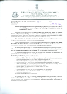 List of Facilitation Centers (FC) for First Year and Direct Second Year of Post SSC Diploma Engineering and Technology for AY 2020-21