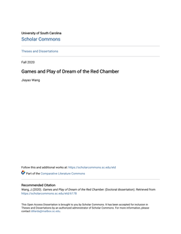 Games and Play of Dream of the Red Chamber