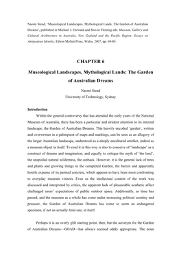 Museological Landscapes, Mythological Lands: the Garden of Australian Dreams’, Published in Michael J