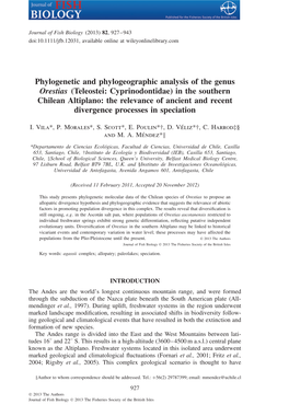 Phylogenetic and Phylogeographic Analysis of the Genus Orestias