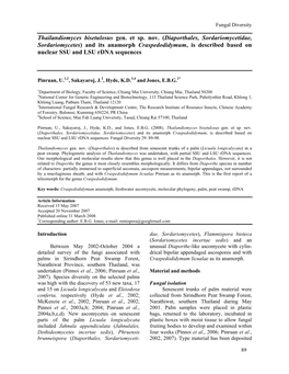 Diaporthales, Sordariomycetidae, Sordariomycetes) and Its Anamorph Craspedodidymum, Is Described Based on Nuclear SSU and LSU Rdna Sequences