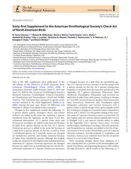 Sixty-First Supplement to the American Ornithological Society's Check-List