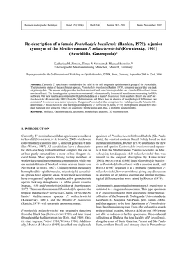 Re-Description of a Female Pontohedyle Brasilensis (Rankin, 1979), a Junior Synonym of the Mediterranean P