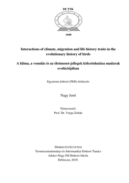 Interactions of Climate, Migration and Life History Traits in the Evolutionary History of Birds