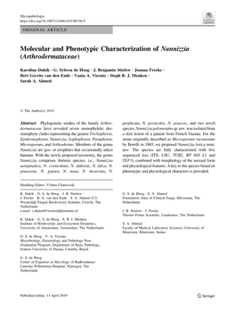 Molecular and Phenotypic Characterization of Nannizzia (Arthrodermataceae)