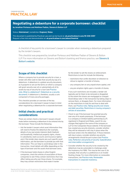 Negotiating a Debenture for a Corporate Borrower: Checklist by Jonathan Porteous and Matthew Padian, Stevens & Bolton LLP