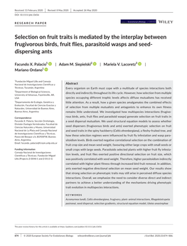 Selection on Fruit Traits Is Mediated by the Interplay Between Frugivorous Birds, Fruit Flies, Parasitoid Wasps and Seed‐Dispe