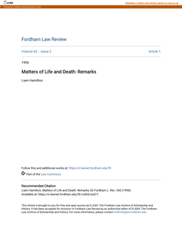 Matters of Life and Death: Remarks