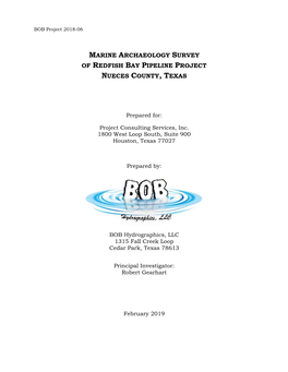 Marine Archaeology Survey of Redfish Bay Pipeline Project Nueces County, Texas