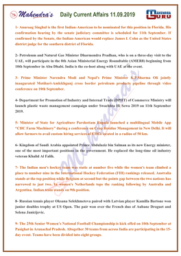 Daily Current Affairs 11.09.2019