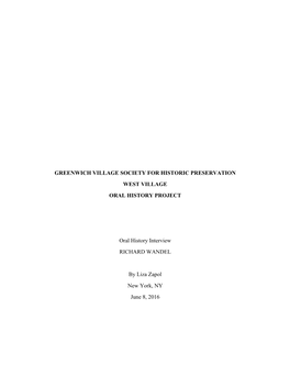 Greenwich Village Society for Historic Preservation West Village Oral History Project