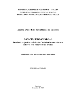 O Cacique Do Candeal: Estudo Da Trajetória Artística De Carlinhos