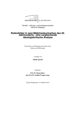 Rollenbilder in Zwei Mädchenbuchreihen Des 20