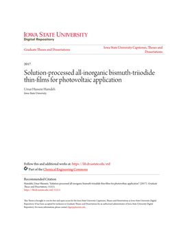 Solution-Processed All-Inorganic Bismuth-Triiodide Thin-Films for Photovoltaic Application Umar Hussein Hamdeh Iowa State University