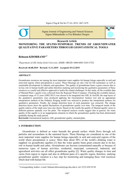 Research Article MONITORING the SPATIO-TEMPORAL TRENDS of GROUNDWATER QUALITATIVE PARAMETERS THROUGH GEOSTATISTICAL TOOLS