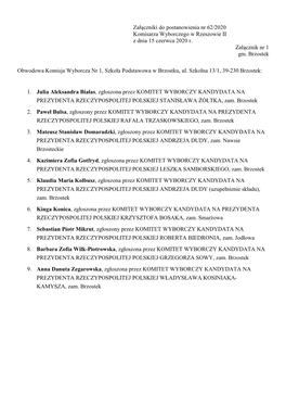 Załączniki Do Postanowienia Nr 62/2020 Komisarza Wyborczego W Rzeszowie II Z Dnia 15 Czerwca 2020 R