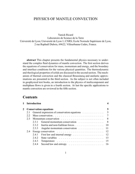 PHYSICS of MANTLE CONVECTION Contents