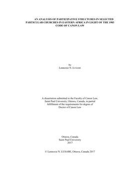 An Analysis of Participative Structures in Selected Particular Churches in Eastern Africa in Light of the 1983 Code of Canon Law