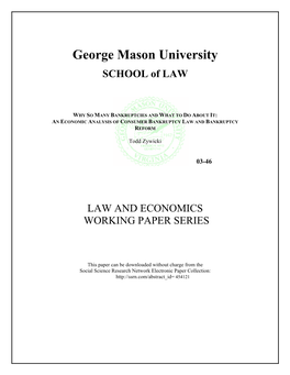 An Economic Analysis of Consumer Bankruptcy Law and Bankruptcy Reform