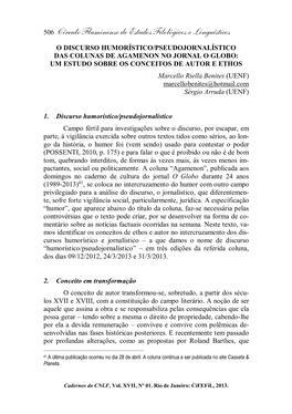 O Discurso Humorístico/Pseudojornalístico Das