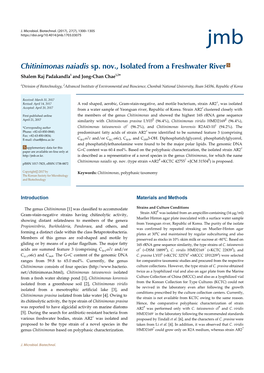 Chitinimonas Naiadis Sp. Nov., Isolated from a Freshwater River S Shalem Raj Padakandla1 and Jong-Chan Chae1,2*