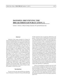 Isotopes: Identifying the Breakthrough Publication (1)